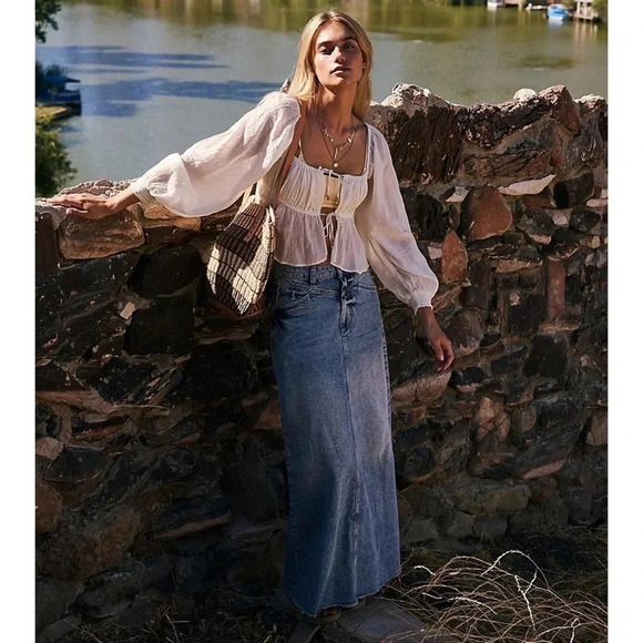 NWT Free People Come As You Are Denim Maxi Skirt Size 0 - Picture 11 of 12